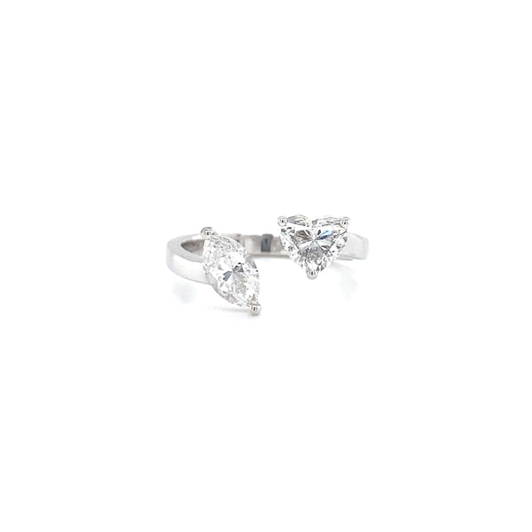 18K White Gold Marquise + Heart Diamond Open Cuff Ring-Rings-PARAMOUNT GEMS-