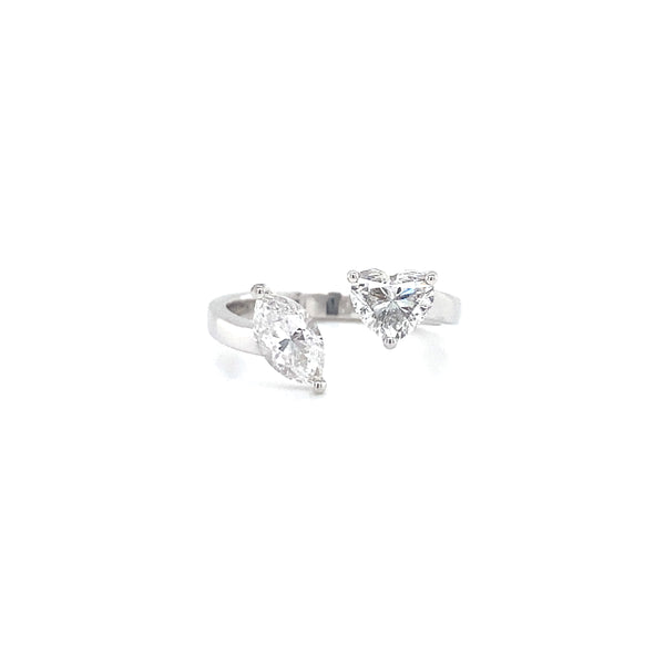 18K White Gold Marquise + Heart Diamond Open Cuff Ring