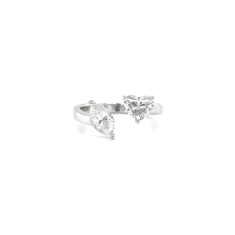 18K White Gold Marquise + Heart Diamond Open Cuff Ring