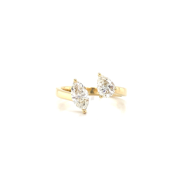 18K Yellow Gold Pear + Marquise Diamond Open Cuff Ring-Rings-PARAMOUNT GEMS-