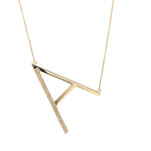 14K Yellow Gold Diamond Extra Large Pave Initial Necklace-Necklaces-Maurice's Jewelers-A-