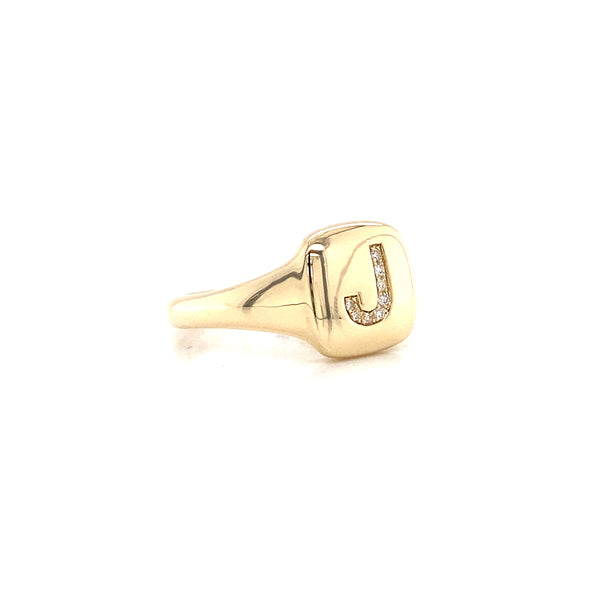 14K Yellow Gold Diamond Initial Signet Ring