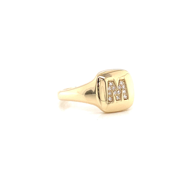 14K Yellow Gold Diamond Initial Signet Ring