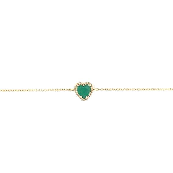 14K Yellow Gold Diamond + Emerald Heart Bracelet