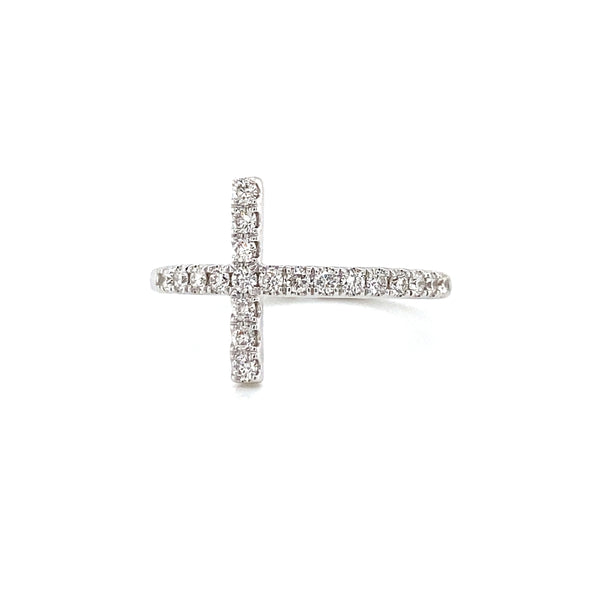 14K White Gold Diamond Cross Ring