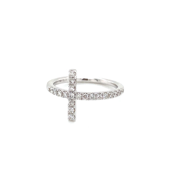 14K White Gold Diamond Cross Ring