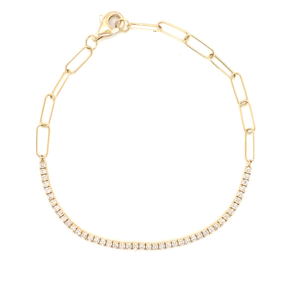 18K Yellow Gold Diamond Tennis Paperclip Bracelet