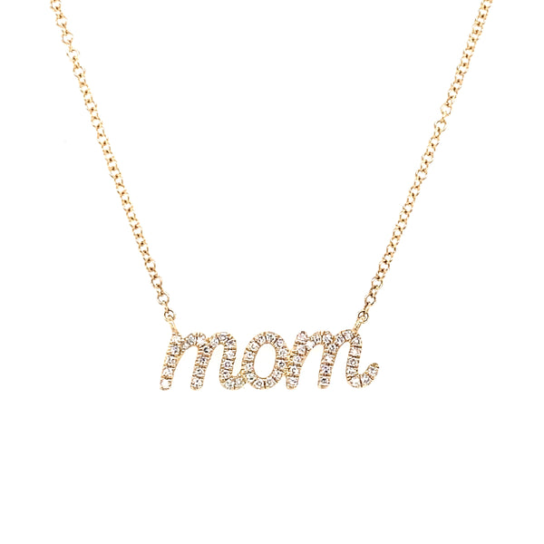 14K Yellow Gold Diamond MOM Necklace