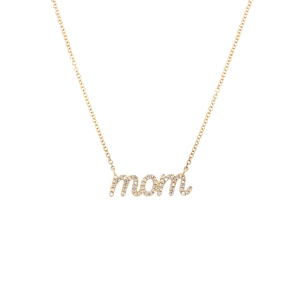 14K Yellow Gold Diamond MOM Necklace