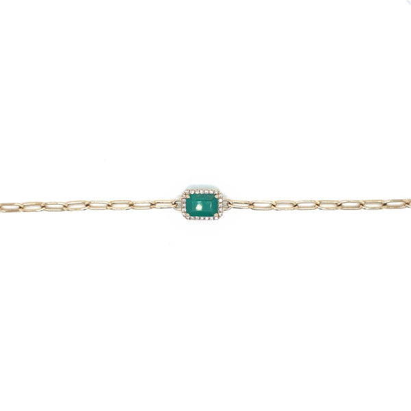 14K Yellow Gold Diamond + Emerald Paperclip Bracelet-Bracelets-majolie-
