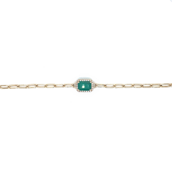 14K Yellow Gold Diamond + Emerald Paperclip Bracelet