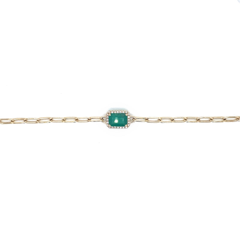 14K Yellow Gold Diamond + Emerald Paperclip Bracelet-Bracelets-majolie-