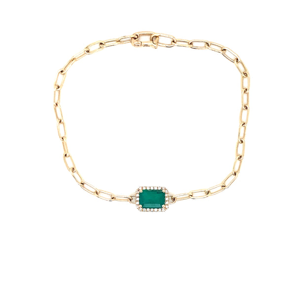 14K Yellow Gold Diamond + Emerald Paperclip Bracelet