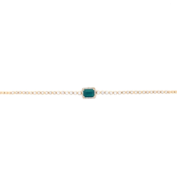 14K Yellow Gold Diamond + Emerald Cut Emerald Bracelet