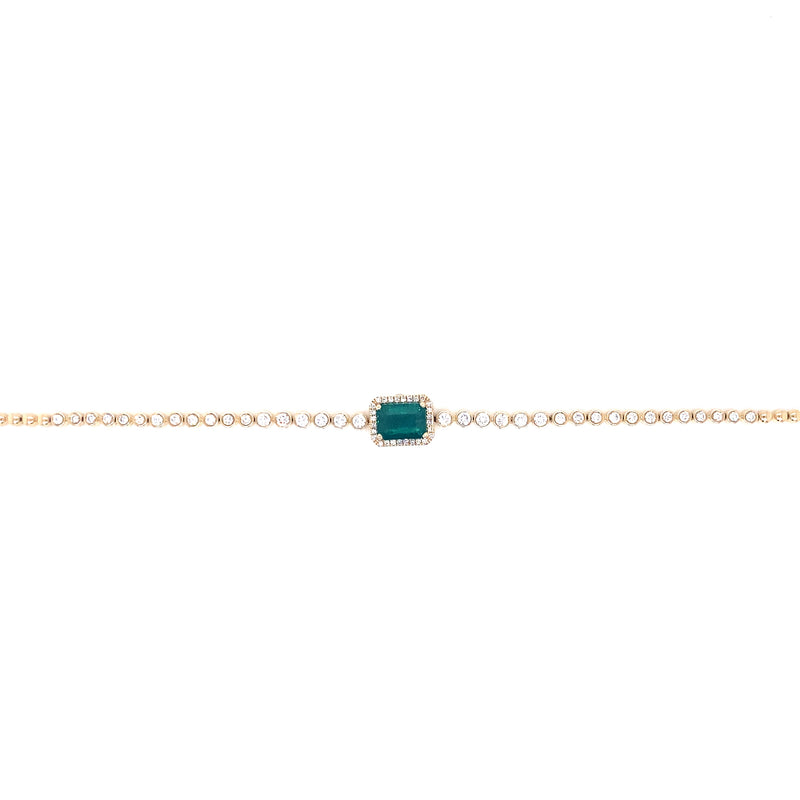 14K Yellow Gold Diamond + Emerald Cut Emerald Bracelet-Bracelets-majolie-