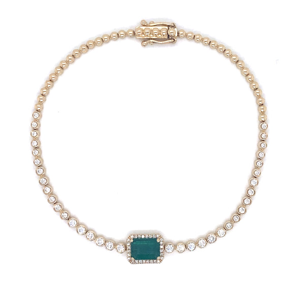14K Yellow Gold Diamond + Emerald Cut Emerald Bracelet-Bracelets-majolie-