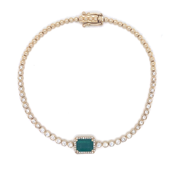 14K Yellow Gold Diamond + Emerald Cut Emerald Bracelet
