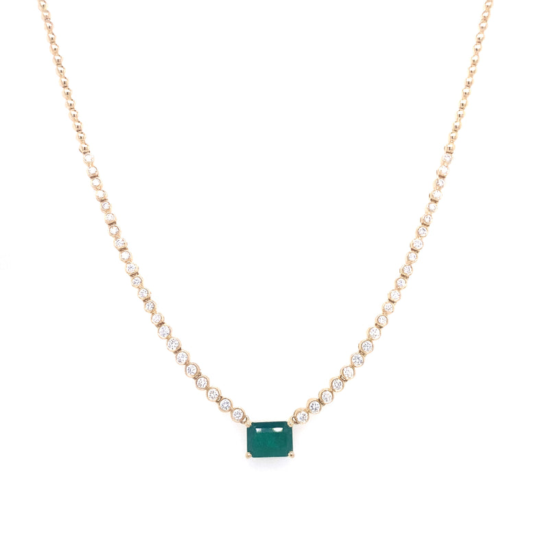 14K Yellow Gold Diamond + Emerald Cut Emerald Necklace-Necklaces-majolie-