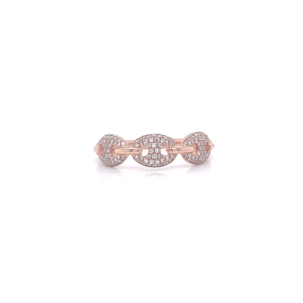 14K Rose Gold Round Diamond Puff Link Ring