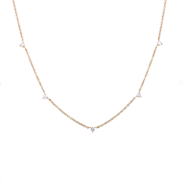 14K White Gold Three Prong Diamond Station Necklace-Necklaces-majolie-YELLOW GOLD-