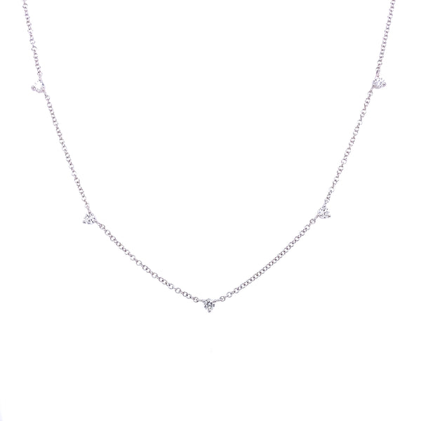 14K White Gold Three Prong Diamond Station Necklace