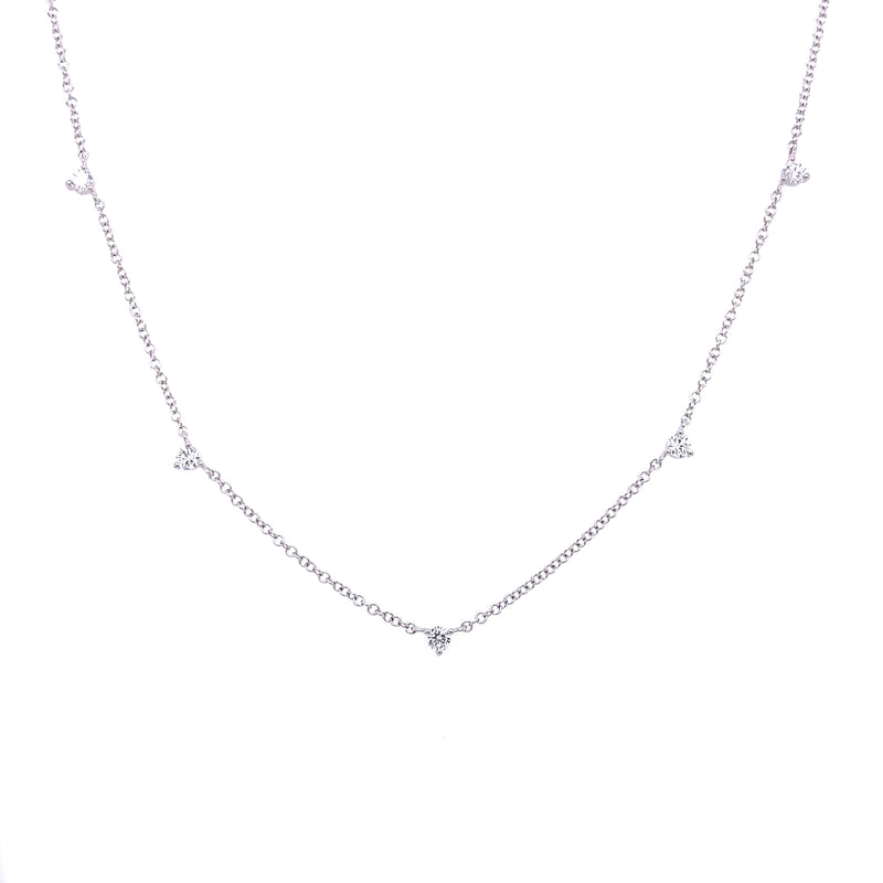 14K White Gold Three Prong Diamond Station Necklace-Necklaces-majolie-WHITE GOLD-