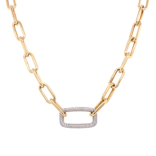 14K Yellow & White Gold Diamond Thick Paperclip Necklace