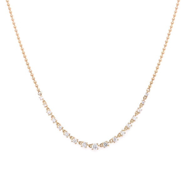 14K Yellow Gold Diamond Beaded Necklace