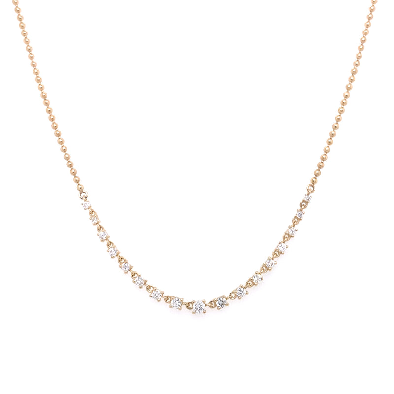 14K Yellow Gold Diamond Beaded Necklace
