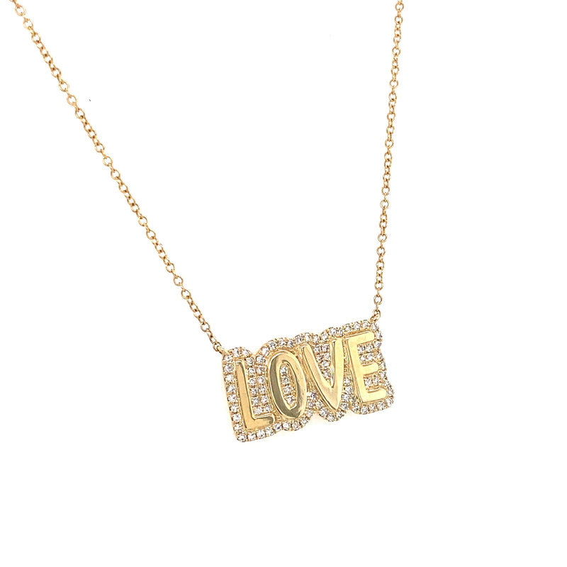 14K Yellow Gold Diamond Bubble Love Necklace-Necklaces-aaron jewelry-