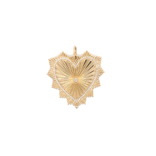 14K Yellow Gold Diamond Fluted Heart Pendant-Charms & Pendants-Maurice's Jewelers-