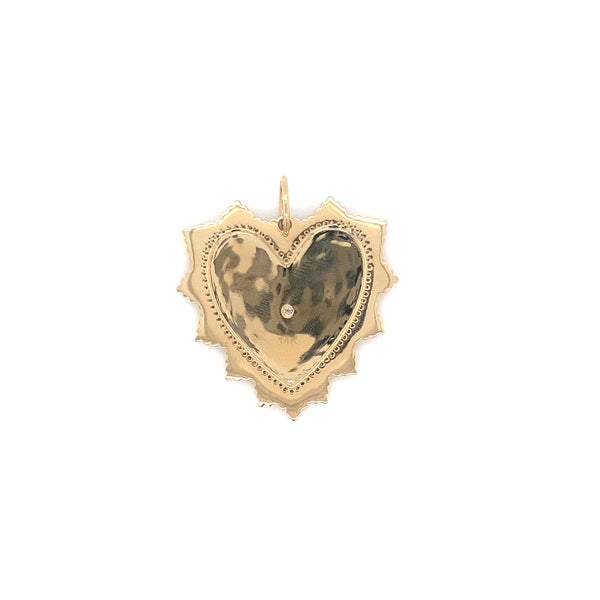 14K Yellow Gold Diamond Fluted Heart Pendant