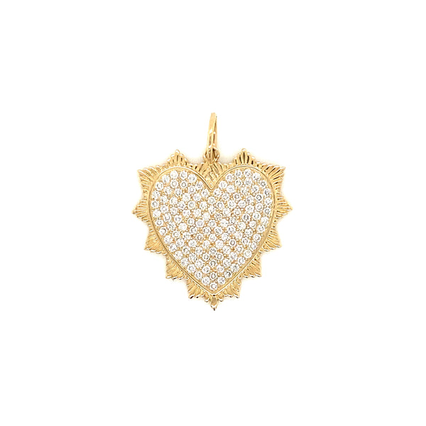 14K Yellow Gold Diamond Pave Fluted Heart Pendant