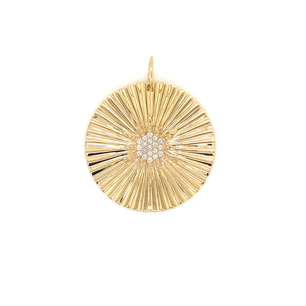 14K Yellow Gold Diamond Sunburst Fluted Charm