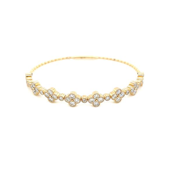 14K Yellow Gold Diamond Clover Flexable Bracelet