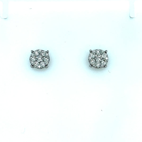 14K White Gold Diamond Cluster Studs