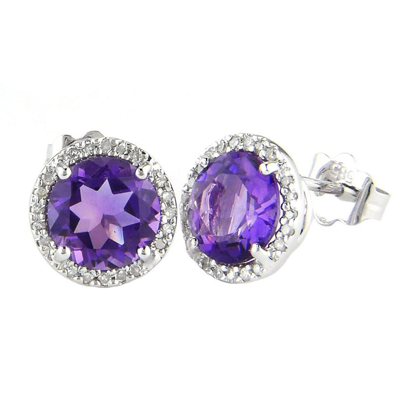14k White Diamond & Amethyst Earrings-EARRINGS-lau international-