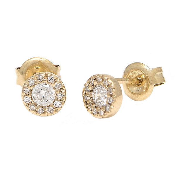 14K Yellow Gold Diamond Stud Halo Earrings