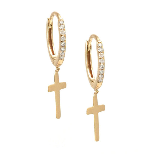 14k Yellow Gold Diamond Cross Earrings