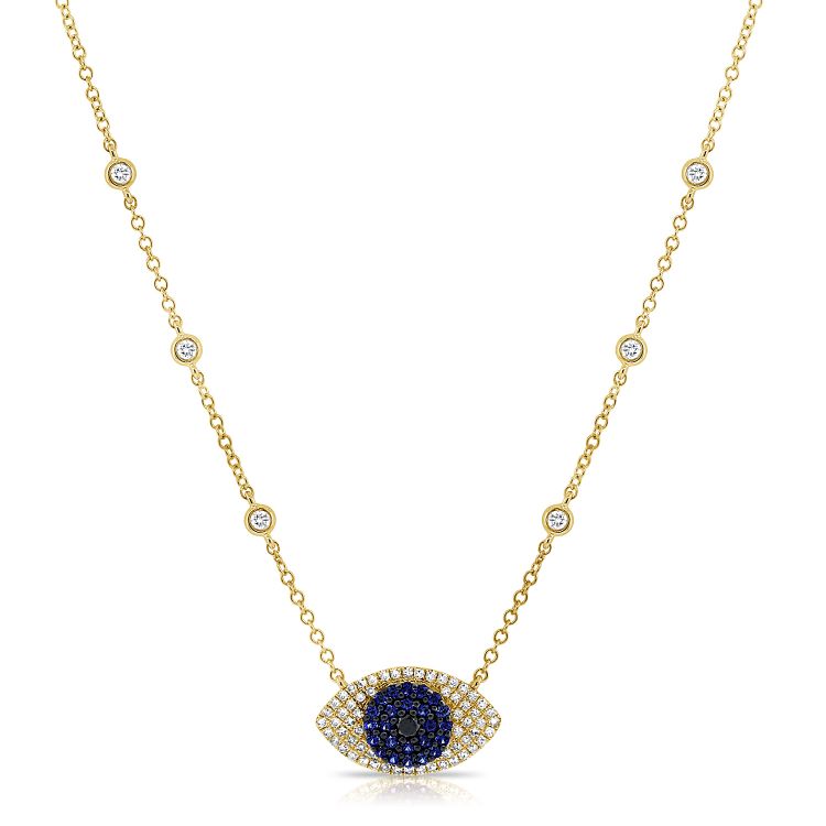 14K Yellow Diamond Sapphire Evil Eye Necklace-Necklaces-Maurice's Jewelers-