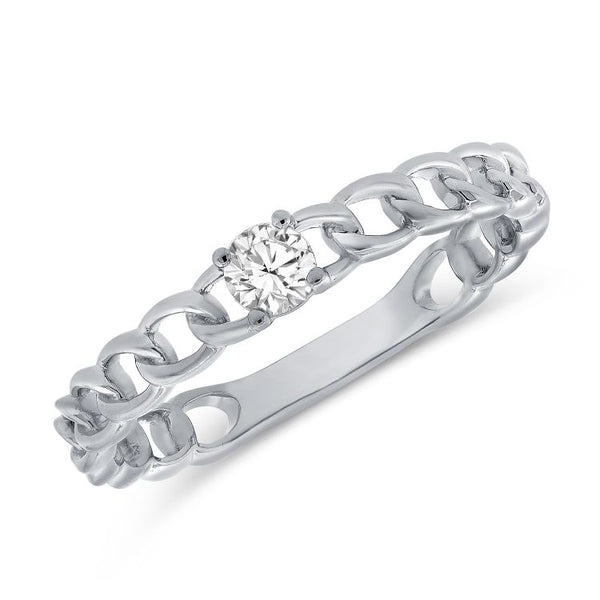 14k White Gold Diamond & Chain Link Ring