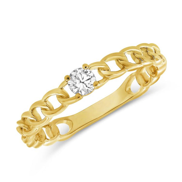14k Yellow Gold Diamond & Chain Link Ring