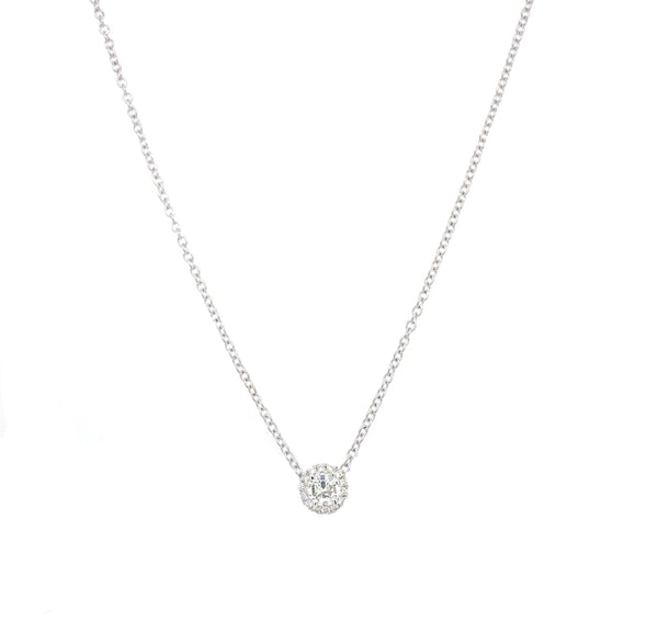 14K White Gold Round Halo Diamond Pendant-Necklaces-YARIV-