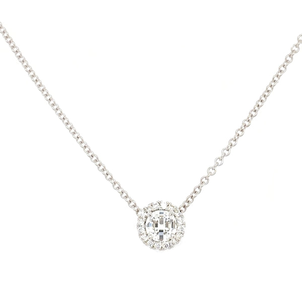 14K White Gold Round Halo Diamond Pendant-Necklaces-YARIV-