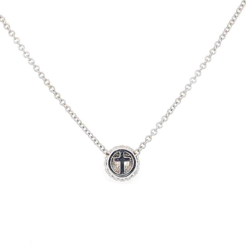 14K White Gold Round Halo Diamond Pendant