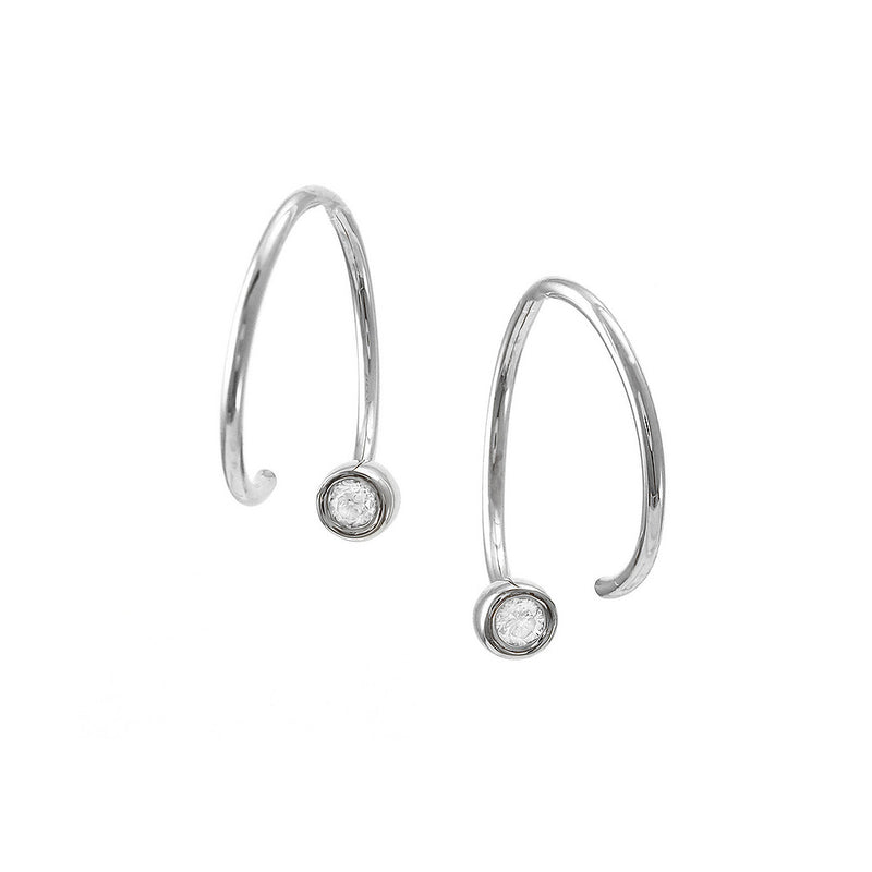 14K White Gold Diamond Bezel Threader Hoop Earrings