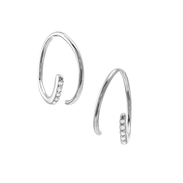 14K White Gold Diamond Threader Hoop Earrings