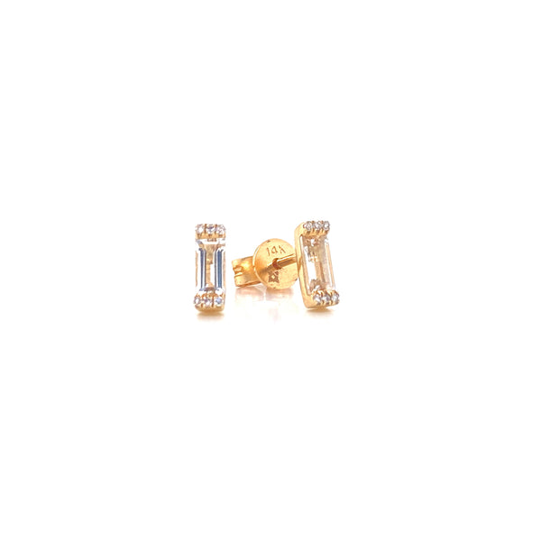 14K Yellow Gold Diamond + White Topaz Baguette Earrings-EARRINGS-majolie-