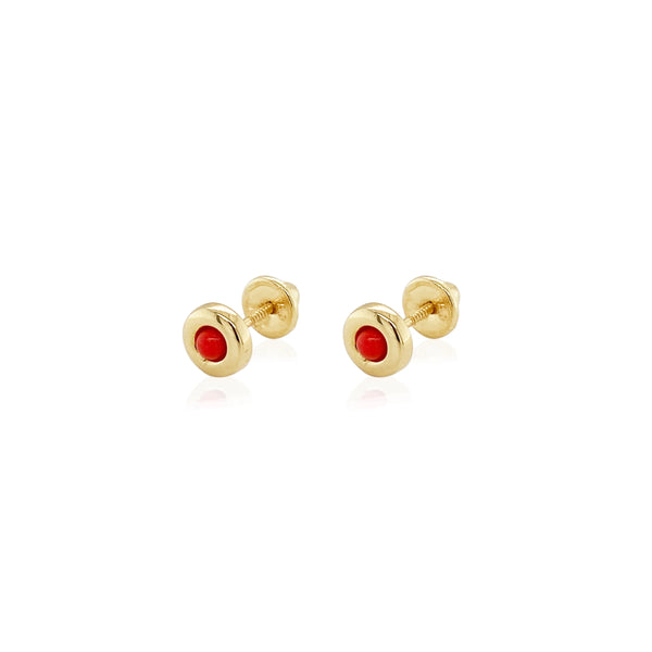 14K Yellow Gold Coral Bezel Children's Earrings-Earrings-Maurice's Jewelers-