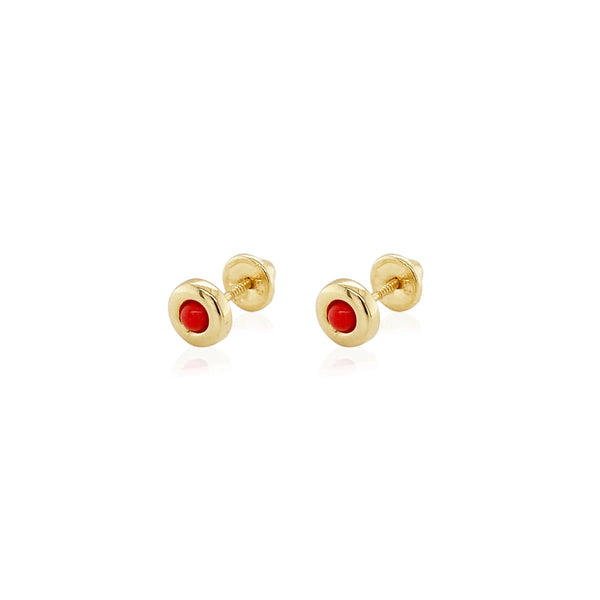 14K Yellow Gold Coral Bezel Children's Earrings